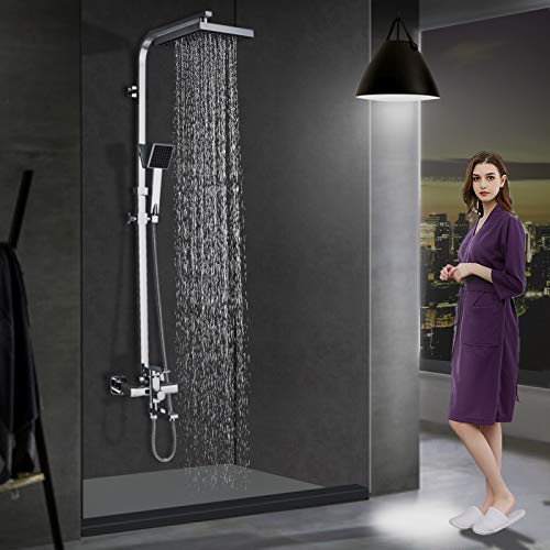 Saeuwtowy Cromo Columna de Ducha Mezclador de Ducha Ducha de Lluvia y Ducha Cuadrada 8" Ducha de Lluvia + Ducha de Mano Columna de Ducha Acero Inoxidable para Baño Saeuwtowy Cromo Columna de Ducha Mezclador de Ducha Ducha de Lluvia y Ducha Cuadrada 8" Ducha de Lluvia + Ducha de Mano Columna de Ducha Acero Inoxidable para Baño