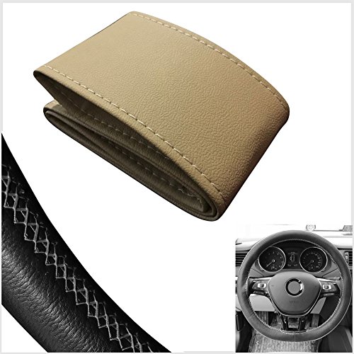 SC103B - leatherette Cubierta del volante del coche protector de la rueda de dirección BEIGE con aguja e hilo