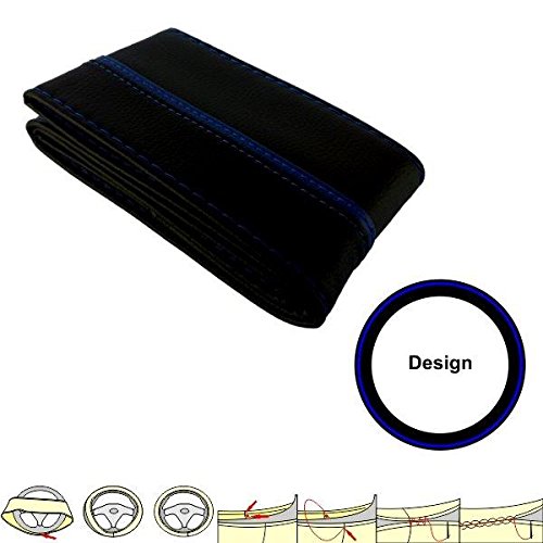 SC302BB - leatherette Cubierta del volante del coche protector de la rueda de dirección NEGRO/AZUL con aguja e hilo SC302BB - leatherette Cubierta del volante del coche protector de la rueda de dirección NEGRO/AZUL con aguja e hilo