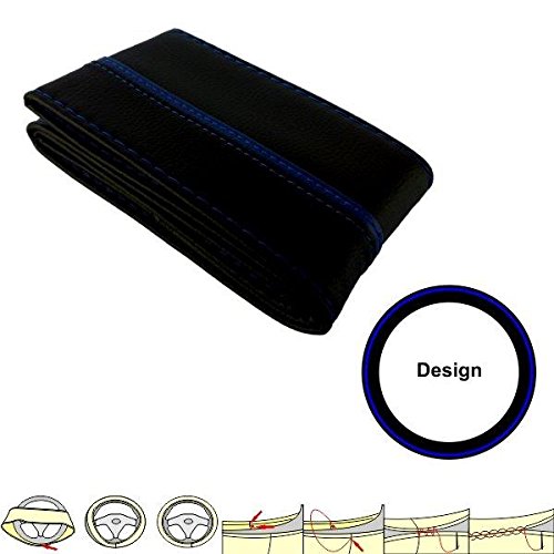 SC302BB - leatherette Cubierta del volante del coche protector de la rueda de dirección NEGRO/AZUL con aguja e hilo