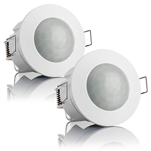 SEBSON® 2X Detector de Movimiento Empotrable, Interior, Montaje en Techo, programable, Sensor de Infrarrojos, Alcance 6m / 360°, LED Adecuado