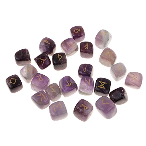 Set de 25 Unidades Piedras de Runas Mano Tallada de Cristal Preciosas Piedras Bruja Rúnica Wicca Decoración de Hogar Bueno Regalo - Púrpura