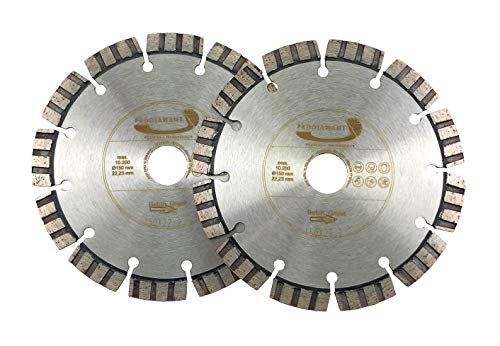 Set de dos piezas PRODIAMANT Premium Diamante Cortamuros Disco cortador LASER TURBO Hormigón 150mm x 22,2mm PDX83.014