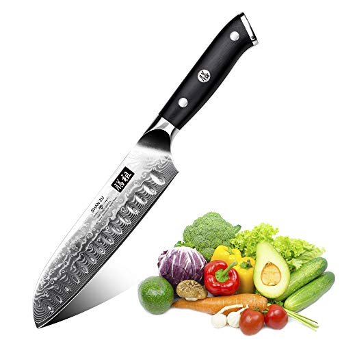 SHAN ZU Cuchillo de Damasco Cuchillo Santoku Acero 67 Capas de Acero - PRO Series SHAN ZU Cuchillo de Damasco Cuchillo Santoku Acero 67 Capas de Acero - PRO Series