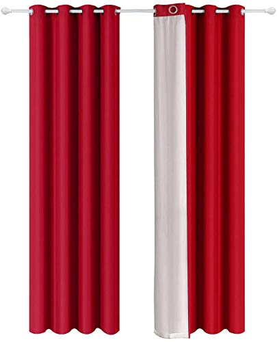Shang Gu - Cortinas aislantes térmicas de doble cara con revestimiento plateado con ojales para dormitorio, salón, oficina, 140 x 250 cm, color rojo