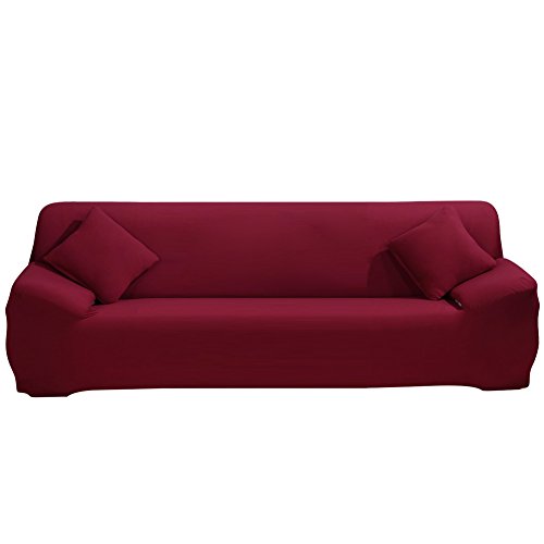 SHANNA - Funda elástica para sillones y sofás de 1, 2, 3 o 4 plazas, cubierta antideslizante en tejido elástico extensible, protector, tela, rojo vino, 4-Seater Chair + 1pcs Free Pillowcase