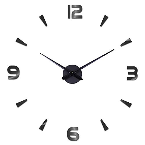 SHS2018 Moderno reloj de pared silencioso DIY reloj de pared adhesivo 3D reloj de pared para decoración regalo para casa, restaurante, oficina y hotel (negro)