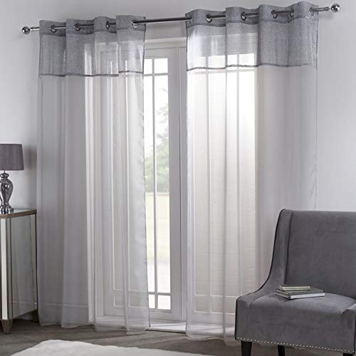 Sienna Amelia Lurex - Par de Cortinas de Gasa con Ojales en la Parte Superior, Color Gris Plateado, 139,7 cm de Ancho x 221 cm de caída Sienna Amelia Lurex - Par de Cortinas de Gasa con Ojales en la Parte Superior, Color Gris Plateado, 139,7 cm de Ancho x 221 cm de caída