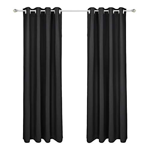 SONGMICS 2 Paneles de Cortinas de Oscurecimiento, para Ventanas con Aislamiento Térmico, Tratamientos de Ventanas con Ojales Macizos, 145 x 175 cm, Fácil Montaje, Negro LRB175BK-2