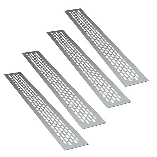 sossai® Rejillas de ventilación de aluminio - Alucratis (4 piezas) | Rectangular - dimensiones: 48 x 6 cm | Color: aluminium | rejilla de aire
