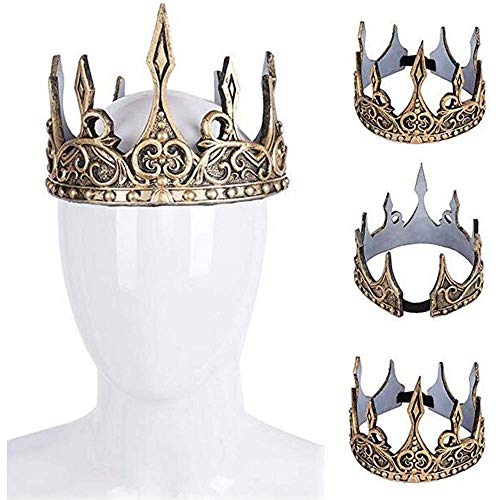 Spritumn King Crown Disfraces para Hombre Natividad Medieval Book Day Adulto Disfraz Accesorio Royal Full Round King Crown Adultos Cristal Hombres Sombrero para La Fiesta De Celebración