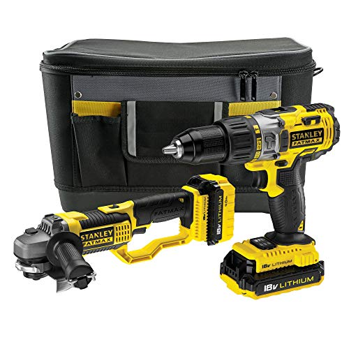 STANLEY FATMAX FMCK464D2-QW - Taladro percutor 18V y amoladora 125mm 18V con 2 baterías litio 2Ah y bolsa de transporte tapa plana STANLEY FATMAX FMCK464D2-QW - Taladro percutor 18V y amoladora 125mm 18V con 2 baterías litio 2Ah y bolsa de transporte tapa plana