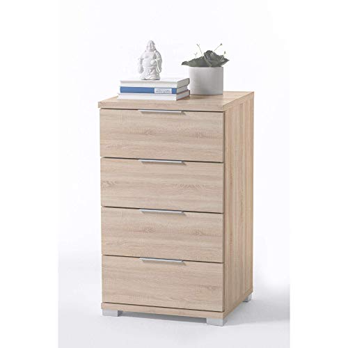 Stella Trading Nachtkommode Mesa Universal en imitación de Roble Sonoma. Moderna mesita de Noche con Cuatro cajones para tu Cama con somier, Tabla de Madera aglomerada, 4 Schubkästen