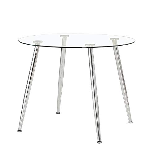 Suecia, Mesa de Cristal Redonda, Mesa de Comedor, salón o Cocina, Acabado en Cristal y Cromado, Medidas: 100cm (Diametro) x 75 cm (Altura) Suecia, Mesa de Cristal Redonda, Mesa de Comedor, salón o Cocina, Acabado en Cristal y Cromado, Medidas: 100cm (Diametro) x 75 cm (Altura)