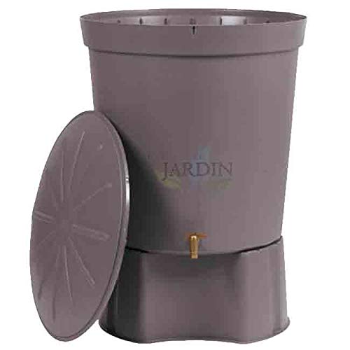Suinga DEPOSITO DE AGUA gris granito POLIPROPILENO 300 LITROS para agua de lluvia. Incluye tapadera, base y grifo. Diámetro 82 cm, Alto 86 cm.