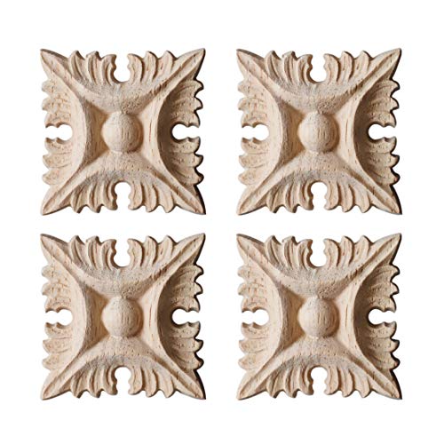 Surui 4 piezas de madera tallada muebles applique adorno tallado adorno para puerta casa puerta decoración DIY hecho a mano 8 x 8cm #2