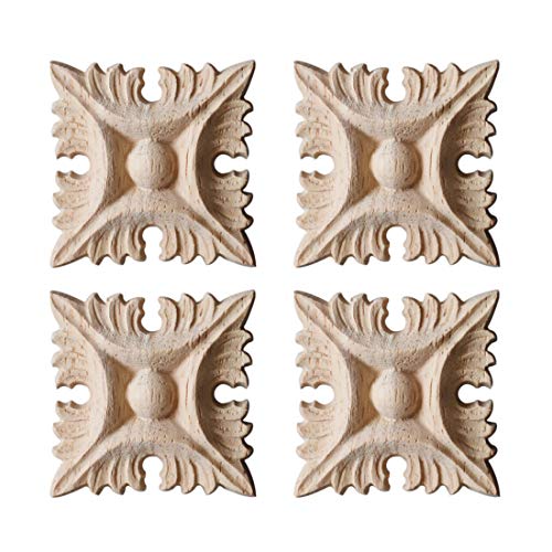 Surui 4 piezas de madera tallada muebles applique adorno tallado adorno para puerta casa puerta decoración DIY hecho a mano 8 x 8cm #2 Surui 4 piezas de madera tallada muebles applique adorno tallado adorno para puerta casa puerta decoración DIY hecho a mano 8 x 8cm #2