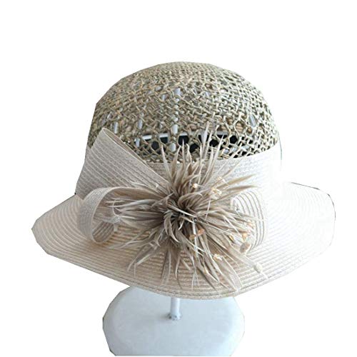 SYWJ Sombrero de Abrigo Moda Verano Doble Lino Flor-Top Sombrero de Mujer Lady Beach Travel Sun Straw Gorro de Mujer Suave (Color: Rosa, Tamaño: M)