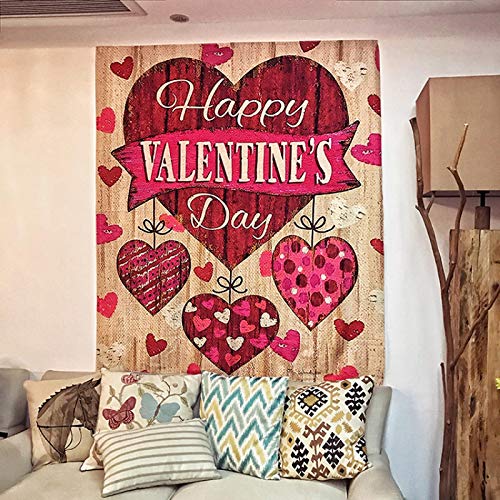 Tapiz para el día de San Valentín, diseño de corazón, color rojo, rosa, decoración para colgar en la pared, para dormitorio, sala de estar, domitorio, regalo de San Valentín, 137 x 122 cm, 2