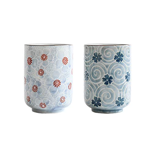 Tazas de te japonesas Taza taza de cerámica Flor tradicional japonesa bonito diseño Conjunto de 2 yunomi tazas de té 10 OZ