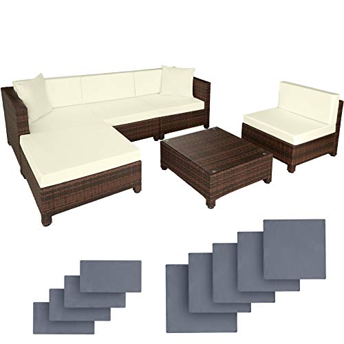 TecTake 800031 Conjunto Muebles de Jardín en Poly Ratán Aluminio + 2 Set de Fundas Intercambiables (Negro/Marrón Mixed | No. 401121)