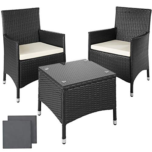 TecTake Conjunto muebles de Jardín en Aluminio y Poly Ratan + 2 Set de fundas intercambiables