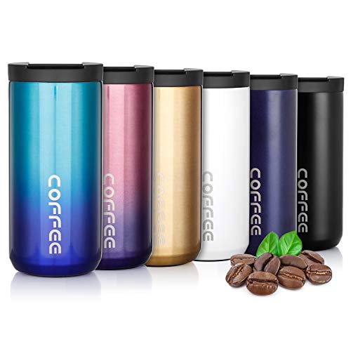 Termo Cafe 350ml/500ml, Botella Térmica Agua Acero Inoxidable con Aislamiento al Vacío, Reutilizable Copa de Café, Vaso Taza Té Regalos a Prueba de Derrames sin BPA (Gradiente Blu, 350ml)