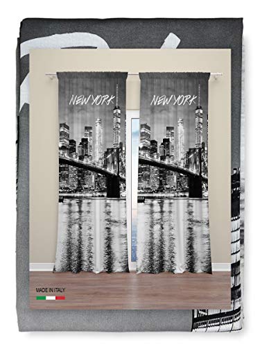 Tex family Cortina New York con puente de Brooklyn, 160 x 300 cm, confeccionada en Italia, mezcla de lino