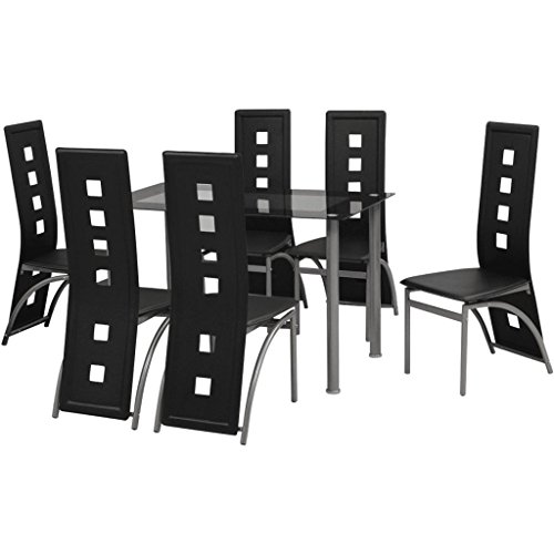 Tidyard Conjunto de Comedor Mesa de Comedor con 6 Sillas para Cocina de 7 Piezas Negro