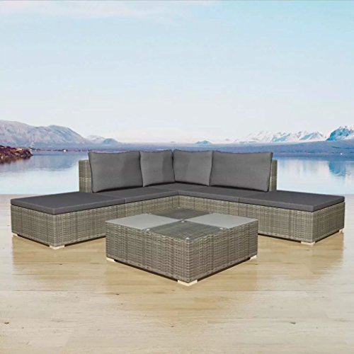 Tidyard Conjunto Muebles de Jardín de Ratán 15 Piezas Sofa Jardin Exterior Sofas Exterior Jardin Ratan Conjunto Jardin para Jardín Terraza Patio en Poli Ratán Gris