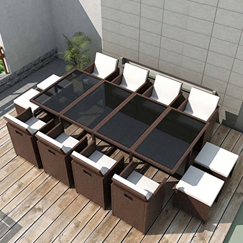 Tidyard Conjunto Muebles de Jardín de Ratán 33 Piezas con Taburetes Sofa Jardin Exterior Sofas Exterior Ratan Conjunto Jardin para Jardín Terraza Patio en Poli Ratán Marrón