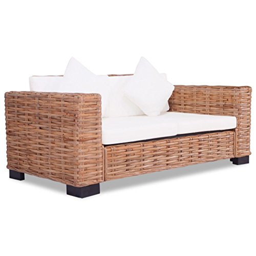 Tidyard Sofa de 2 Plazas Conjunto de Ratán Sofas Exterior Jardin Ratan Conjunto Jardin Ratan Sofas de Jardin Exterior con 2 Cojines de Asiento Respaldo Cojines y Almohadas Natural 157x80x67cm