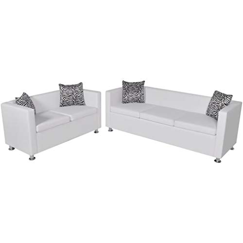Tidyard Sofás Salon,Conjunto de Sofás 2 Piezas Incluye 1 Sofá de 2 Plazas y 1 Sofá de 3 Plazas con Forma de Cubo,Marco de Madera,Tapicería de Cuero Artificial Blanco Tidyard Sofás Salon,Conjunto de Sofás 2 Piezas Incluye 1 Sofá de 2 Plazas y 1 Sofá de 3 Plazas con Forma de Cubo,Marco de Madera,Tapicería de Cuero Artificial Blanco