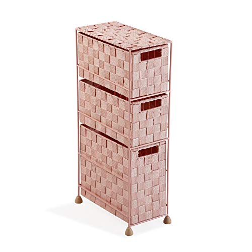 TIENDA EURASIA® Cajonera de Tela - Organizador de Almacenamiento Estrecho - Cómoda de 3 cajones - para habitación - Lavadero - Baño - Zonas Estrechas - 15,5x28x57 (Rosa)