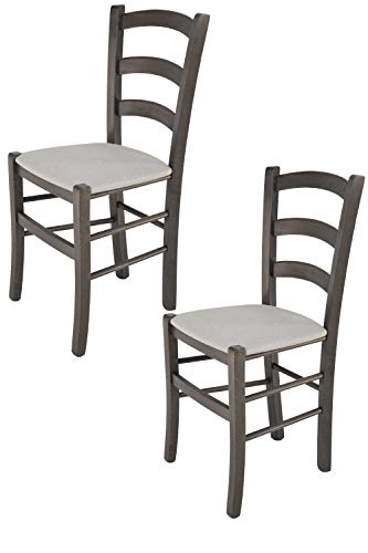 Tommychairs - Set 2 sillas Venice para Cocina y Comedor, Estructura en Madera de Haya Color anilina Gris Oscuro y Asiento tapizado en Tejido Color Gris Perla