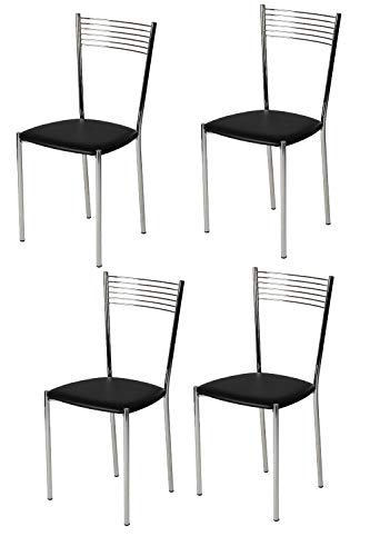 Tommychairs - Set 4 sillas Elegance para Cocina, Comedor, Bar y Restaurante, Estructura en Acero Cromado y Asiento tapizado en Polipiel Color Negro