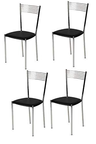 Tommychairs - Set 4 sillas Elegance para Cocina, Comedor, Bar y Restaurante, Estructura en Acero Cromado y Asiento tapizado en Polipiel Color Negro Tommychairs - Set 4 sillas Elegance para Cocina, Comedor, Bar y Restaurante, Estructura en Acero Cromado y Asiento tapizado en Polipiel Color Negro