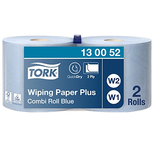 Tork 130052 Papel de secado extra Premium/Paños de limpieza compatibles con el sistema W1 y W2 / 2 x bobinas / 2 capas/Azul
