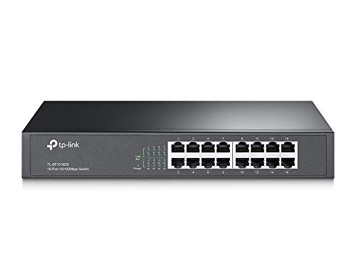 TP-Link TL-SF1016DS Conmutador Fast Ethernet de 16 Puertos (10/100 Mbps, Plug and Play, Metal, Escritorio, Montaje en Bastidor, sin Ventilador, Vida Útil Limitada)