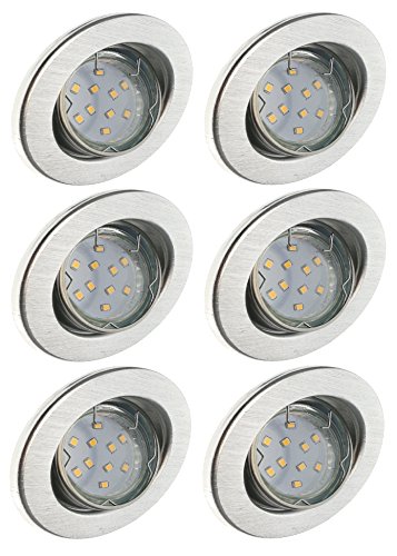 Trango 6er Conjunto de focos empotrables LED iluminación empotrada Foco de techo de aluminio inoxidable TG6729-069B incluido 6 bombillas LED GU10 girando directamente a 230V