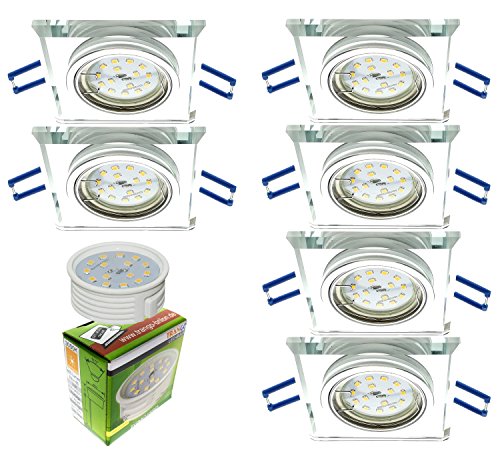 Trango Conjunto de 6 Focos LED empotrados de diseño TG6729S-06MO Luminarias empotradas, Focos de vidrio cortado a mano y aluminio con módulo LED 6x 5 vatios Focos de techo ultraplanos