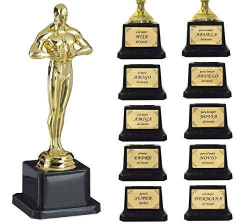 Trofeo niños Copa Oscar Deportivos Soporte Cuadrado, Corona de Ganador, Hollywood, Regalo,Dorado Personalizar con 36 Tipo de Textos