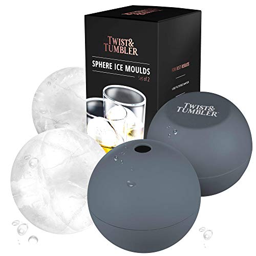 Twist & Tumbler Moldes para Hielo Redondo - Cubitera Grande Japonesa para Cubitos Redondos para Whisky Ginebra Negroni - Molde de Silicona Alimentaria sin BPA, Caja de Regalo - Set de 2, Gris Oscuro