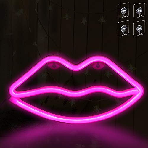 Umitive Letreros de Neon Labios, Luz Neón LED con 4 Ganchos, Batería o USB Accionado, Ahorro de Energía, Señal de Neón Lámparas, Rosa Muestra Ligera de Neón para Decoración de Pared y Fiesta de Bodas Umitive Letreros de Neon Labios, Luz Neón LED con 4 Ganchos, Batería o USB Accionado, Ahorro de Energía, Señal de Neón Lámparas, Rosa Muestra Ligera de Neón para Decoración de Pared y Fiesta de Bodas