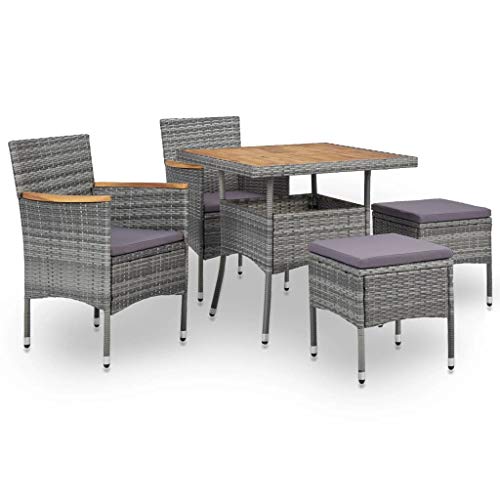 UnfadeMemory Conjunto Mesa y Sillas Jardin con Cojines,Mesa+2 Sillones+2 Taburetes,Comedor de Jardín Terraza Balcón o Patio,Ratán Sintético y Madera Acacia (Gris1#) UnfadeMemory Conjunto Mesa y Sillas Jardin con Cojines,Mesa+2 Sillones+2 Taburetes,Comedor de Jardín Terraza Balcón o Patio,Ratán Sintético y Madera Acacia (Gris1#)