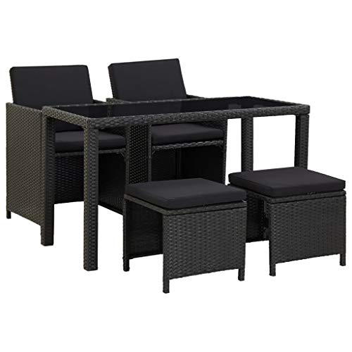 UnfadeMemory Conjunto Mesas y Sillas Jardin con Cojines,Muebles de Jardín Terraza Balcón o Patio,Mesa+2 Sillas+2 Taburetes,Ratán Sintético,Marco de Acero,Negro3# UnfadeMemory Conjunto Mesas y Sillas Jardin con Cojines,Muebles de Jardín Terraza Balcón o Patio,Mesa+2 Sillas+2 Taburetes,Ratán Sintético,Marco de Acero,Negro3#