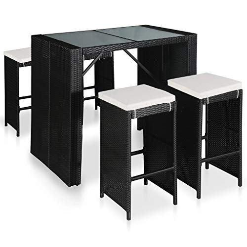 UnfadeMemory Mesa y Sillas de Jardin con Cojines,Muebles de Bar,Conjunto de Bar para Exterior Jardín Terraza Balcón o Patio,Ratán Sintético y Cristal (Negro,5 Pzas) UnfadeMemory Mesa y Sillas de Jardin con Cojines,Muebles de Bar,Conjunto de Bar para Exterior Jardín Terraza Balcón o Patio,Ratán Sintético y Cristal (Negro,5 Pzas)