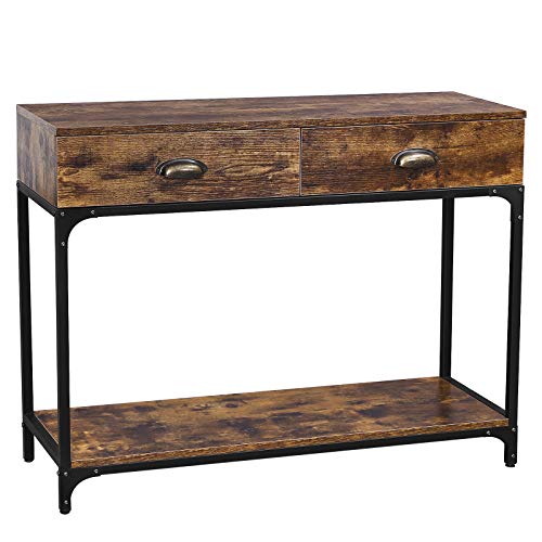 VASAGLE Mesa de Consola de Estilo Industrial, Mesa de Entrada con 2 Cajones y Repisa, Mesa de Pasillo con Marco Metálico Estable, para Salón, Marrón Rústico LNT39X VASAGLE Mesa de Consola de Estilo Industrial, Mesa de Entrada con 2 Cajones y Repisa, Mesa de Pasillo con Marco Metálico Estable, para Salón, Marrón Rústico LNT39X