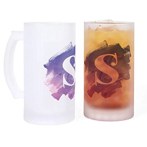 Vasos de cerveza – monograma púrpura pincelada tazas de cerveza tazas de vidrio, vasos grandes para congelador, vasos de cerveza vasos de 500 ml