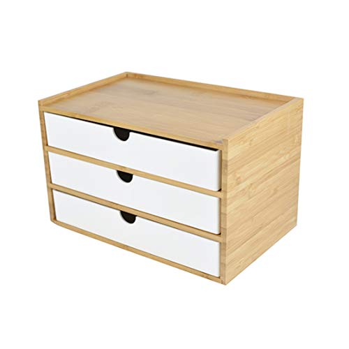 Verve Jelly Caja de madera con cajones de escritorio, caja de almacenamiento con cajones, vintage, caja de madera con cajón, organizador de madera (blanco, 3 estantes)